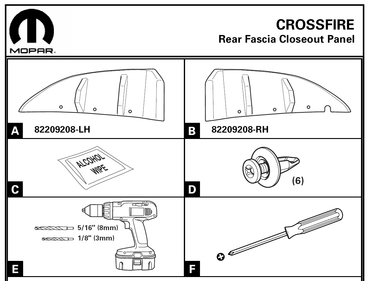 Crossfire Rear Fascia Closeout Panel Install Instructions - Parts