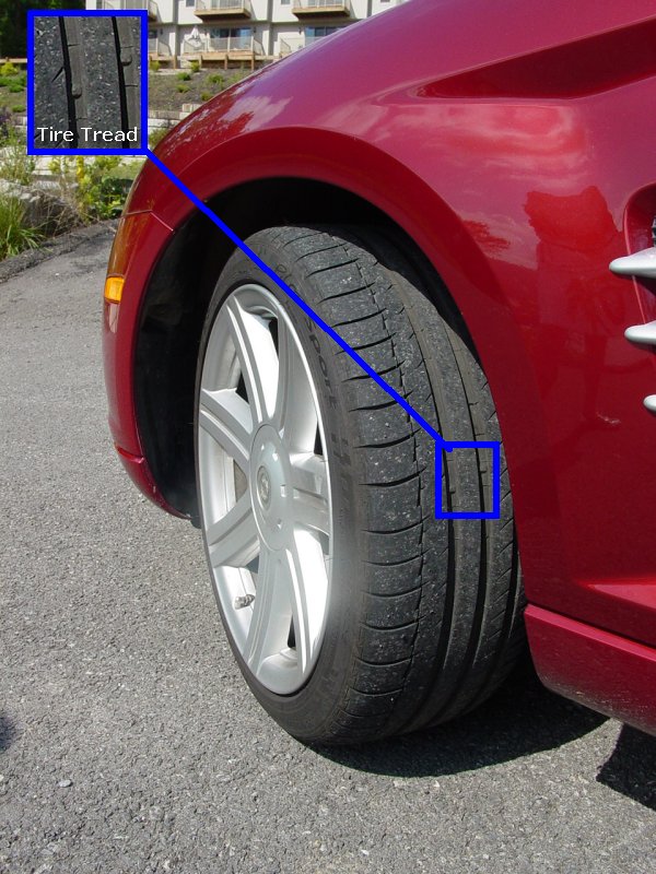Left Front Tire with detail of tread depth