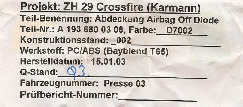 Projekt: XH 29 Crossfire (Karmann) part ticket