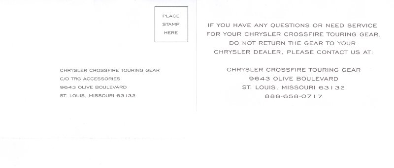 Chrysler Crossfire Touring Gear Registration Info
