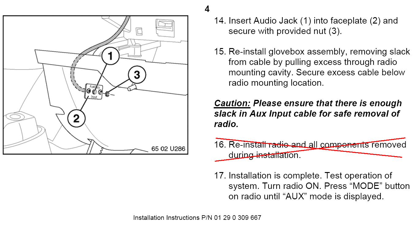 Install Instructions Part Number 01 29 0 309 667