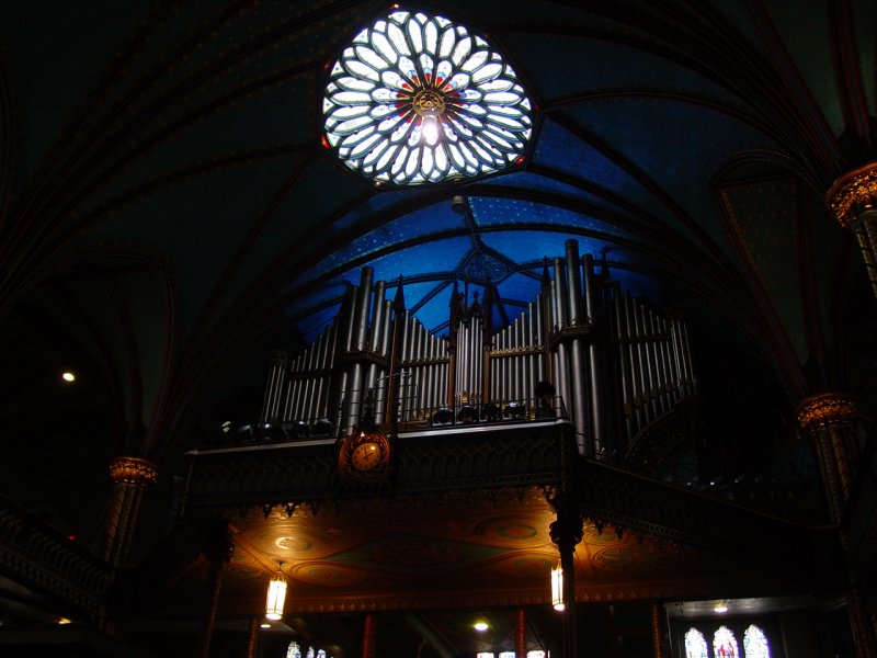 Casavant organ in the interior of Notre Dame Basilica Montreal