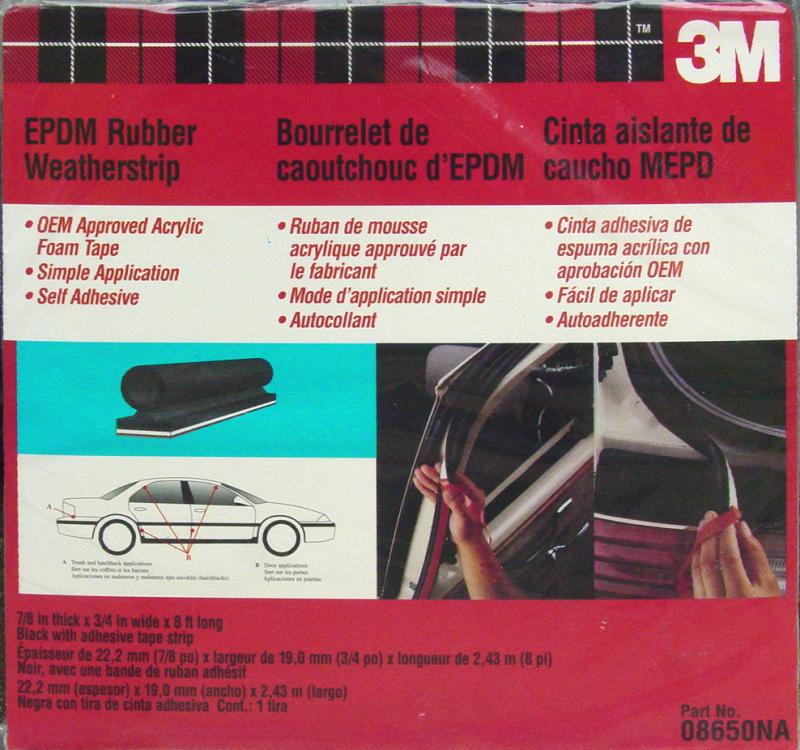 3M Part Number 08650NA EPDM Rubber Weatherstrip 7/8 thick by 3/4 inch wide x 8 feet long