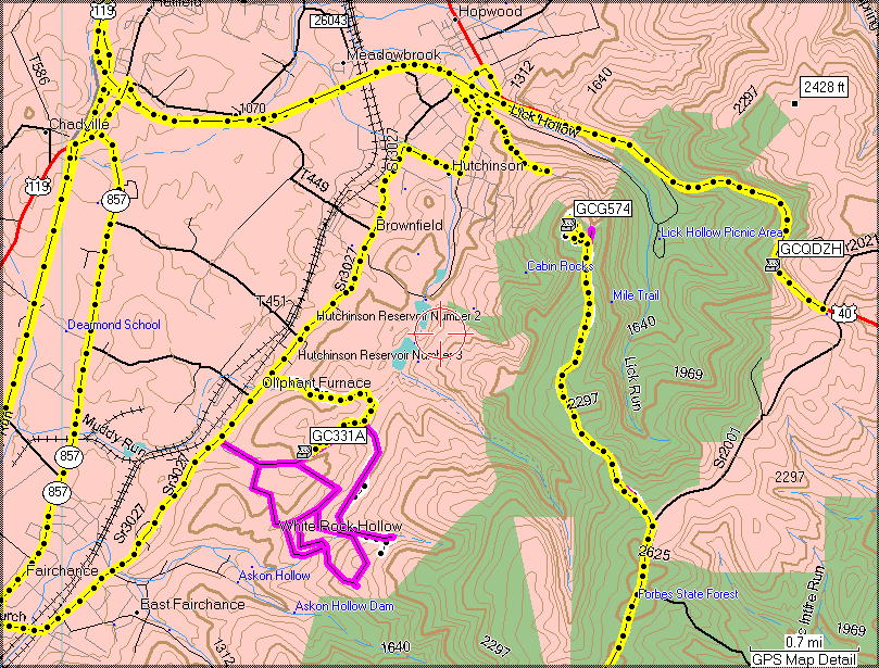 Piney Knob, Scattered Remains, Mt. Summit cache trails - Click to Enlarge