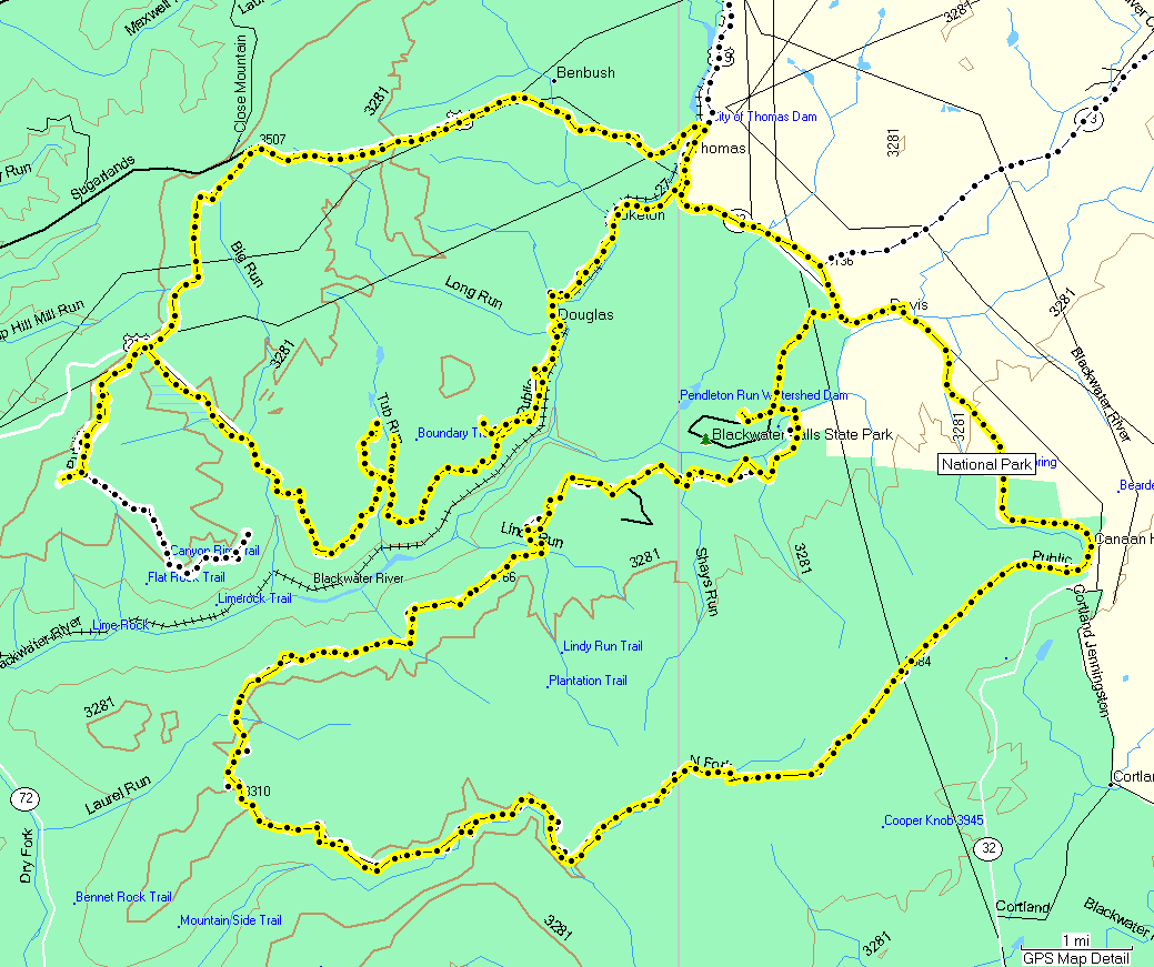 Blackwater Canyon and Canaan Loop Road Area - Click to Enlarge