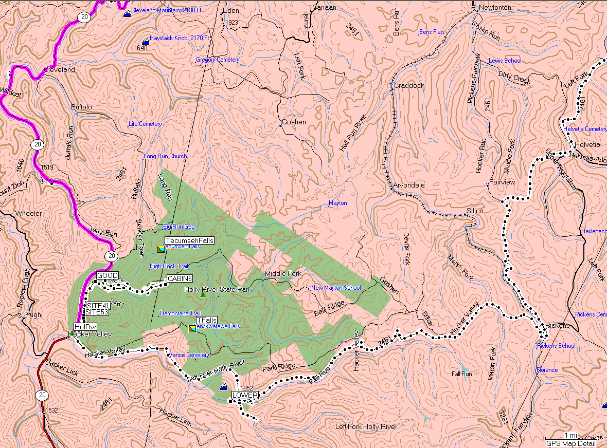 Holly River GPS Track Log - Click to Enlarge
