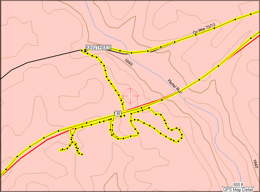 King Trees Track Log Detail (driving around the fields)