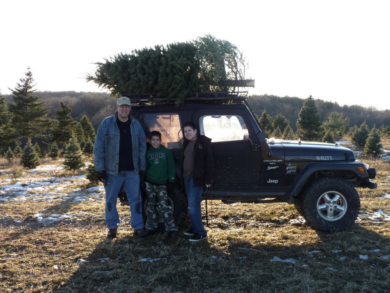 Large Tree on Jeep with Paul, Tom and Ted