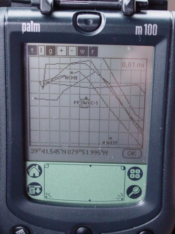 1/100-mile view, Tracking current position against loaded track with Grid, Waypoints displayed