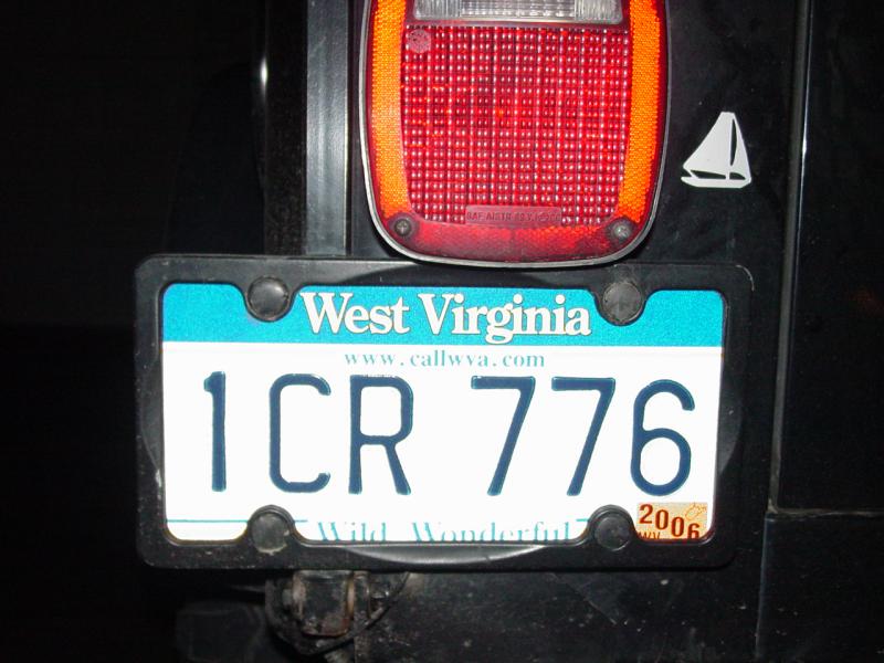West Virginia Temporary Tag (what happened to "4X4 ICON"???) - Click to Enlarge!